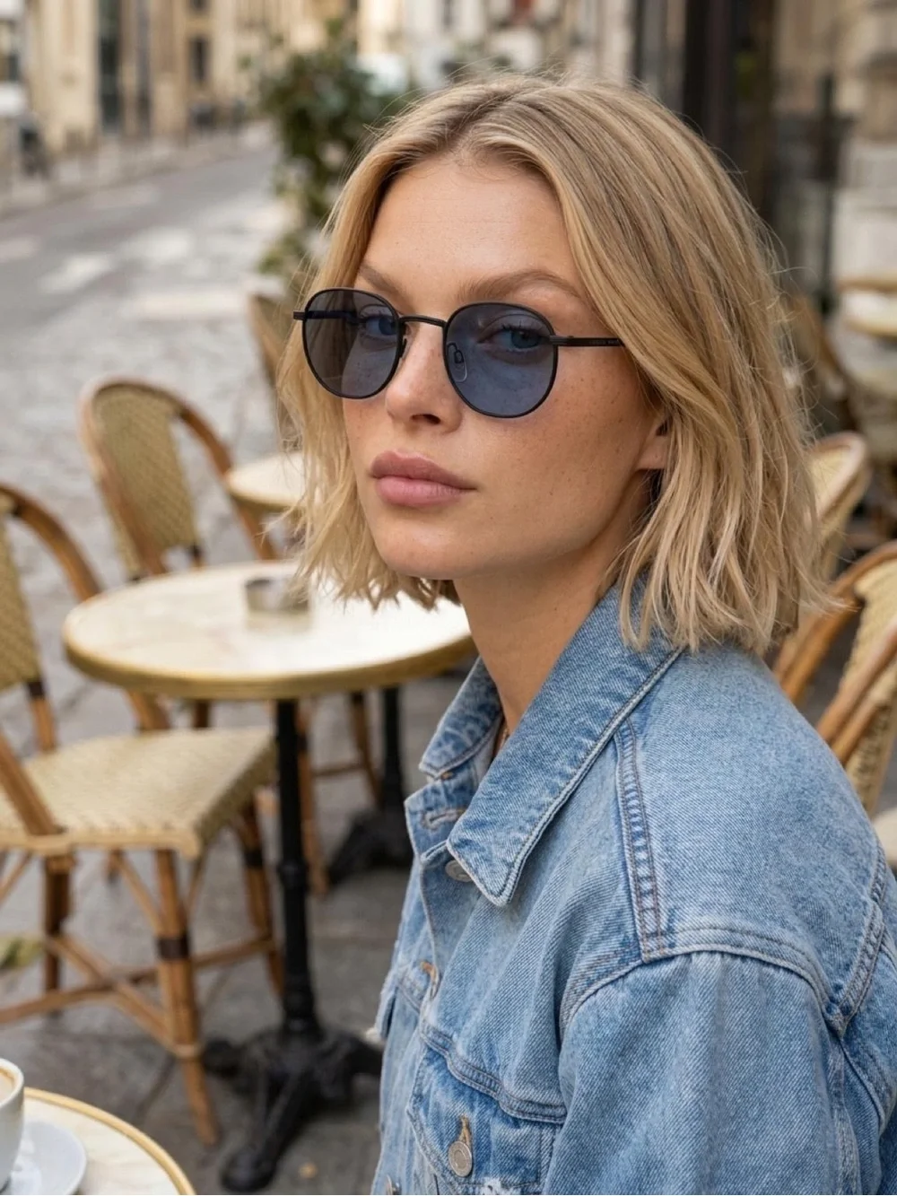 Carolina Lemke Berlin Reico Black With Blue Lens Round Metal Sunglasses Unisex